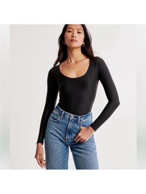 Abercrombie & Fitch Black Scoop Neck Long Sleeve Women's Bodysuit